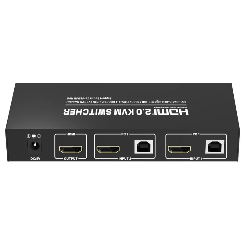 HDMI-compatible 2.0 USB 2x1 KVM Switcher 4K@60Hz HDR Hotkey Remote Control HDCP2.2 Video Switch Keyboard Mouse Selector for PC