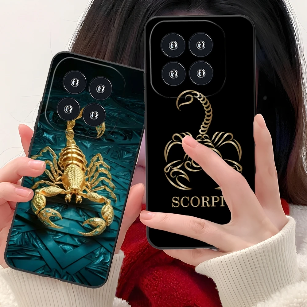 Colored Golden Scorpio Mobile Cell Phone Case for Xiaomi 14 13 12 11 10 9 T Ultra Lite Pro S SE X 5G Black Phone Cover Shell