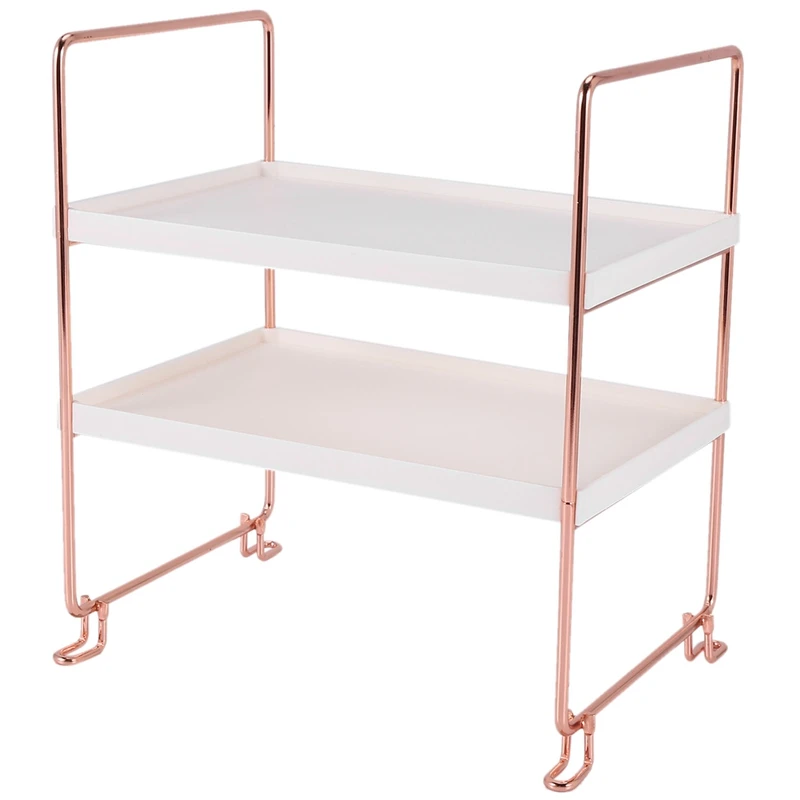 

Hot Desktop Storage Rack Rose Gold 2 Layers Bathroom Makeup Organizer Assembled Kitchen Seasoning Iron Storage Shelves