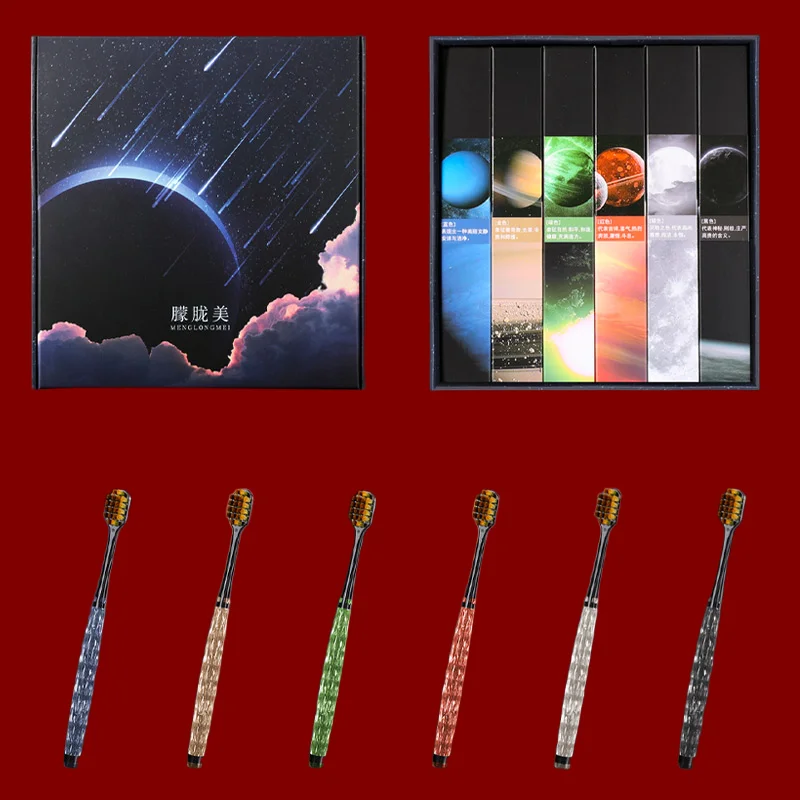 6pcs/box Simple toothbrush gift box with anti-slip transparent handle, deep cleaning oral cavity, soft bristle cleaning teeth to