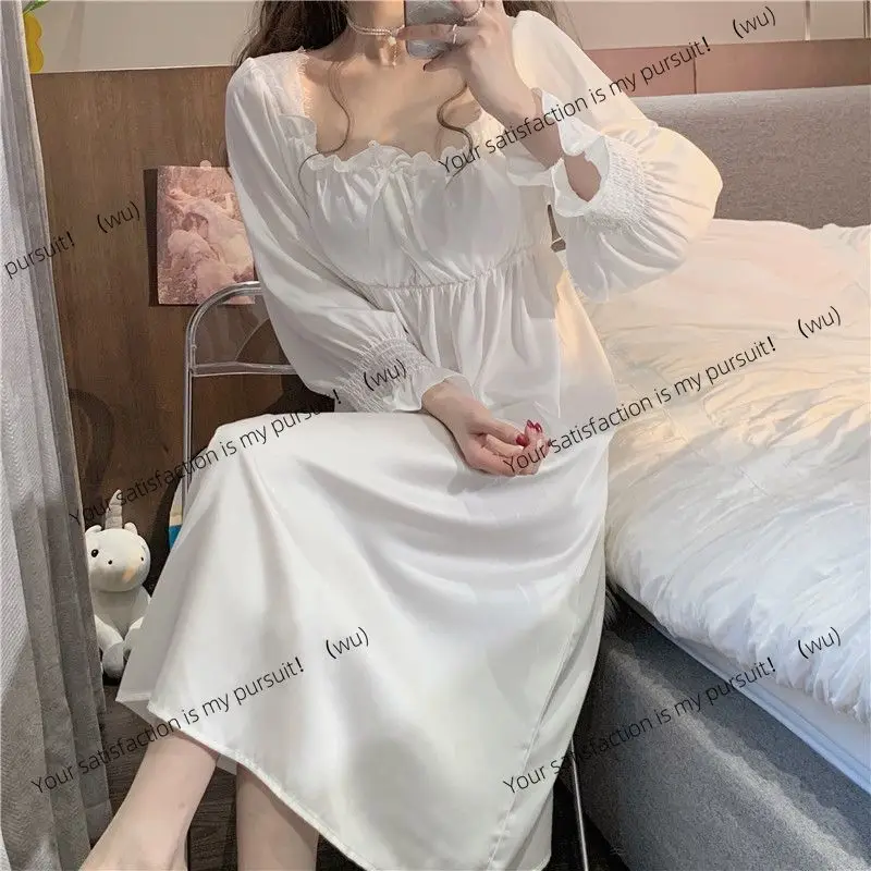 Damen-Pyjama mit langen Ärmeln, süßer koreanischer Pyjama, weißer Prinzessinnen-Pyjama für Frühling und Herbst