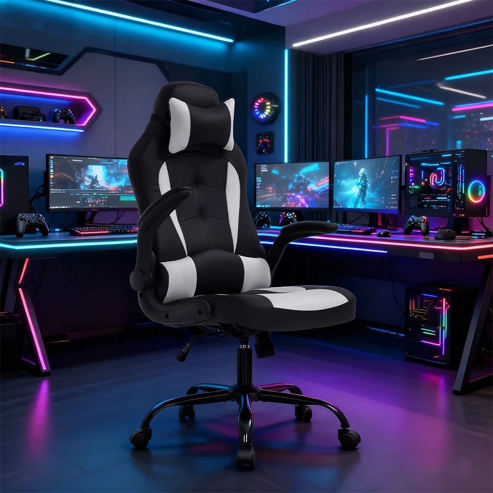 Gaming Chair, Ergonomic Office Chair with Lumbar Support, Flip Up Arms, Headrest,PU Leather, Executive High Back Computer Chairs