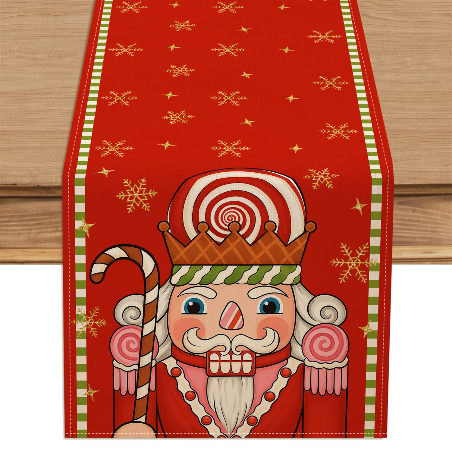 1pc Christmas Table Runner, Snowflake Candy Cane Nutcracker Soldier Design for Dining Table, Kitchen, Party Decor