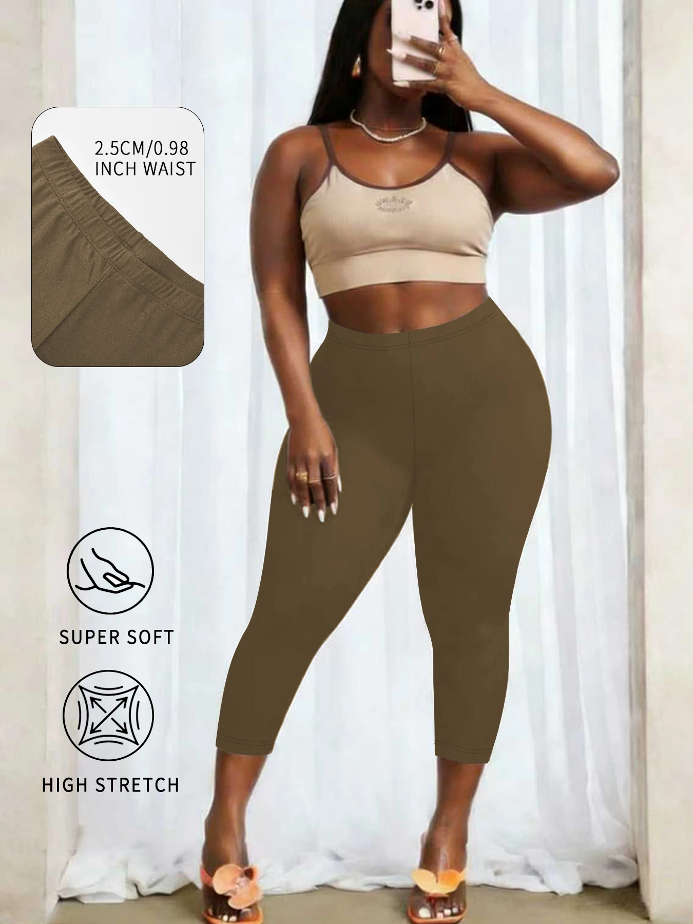 

Plus Size Women Yoga Athletic Pants Super Soft Capri No See Through for Running Workout Home Casual Leggings
