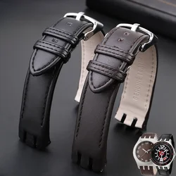 For Swatch Yts401/402/403/409/713/Ytb400 Special Bifurcate Convex Genuine Leather Replace Butterfly buckle Watch Band 20mm