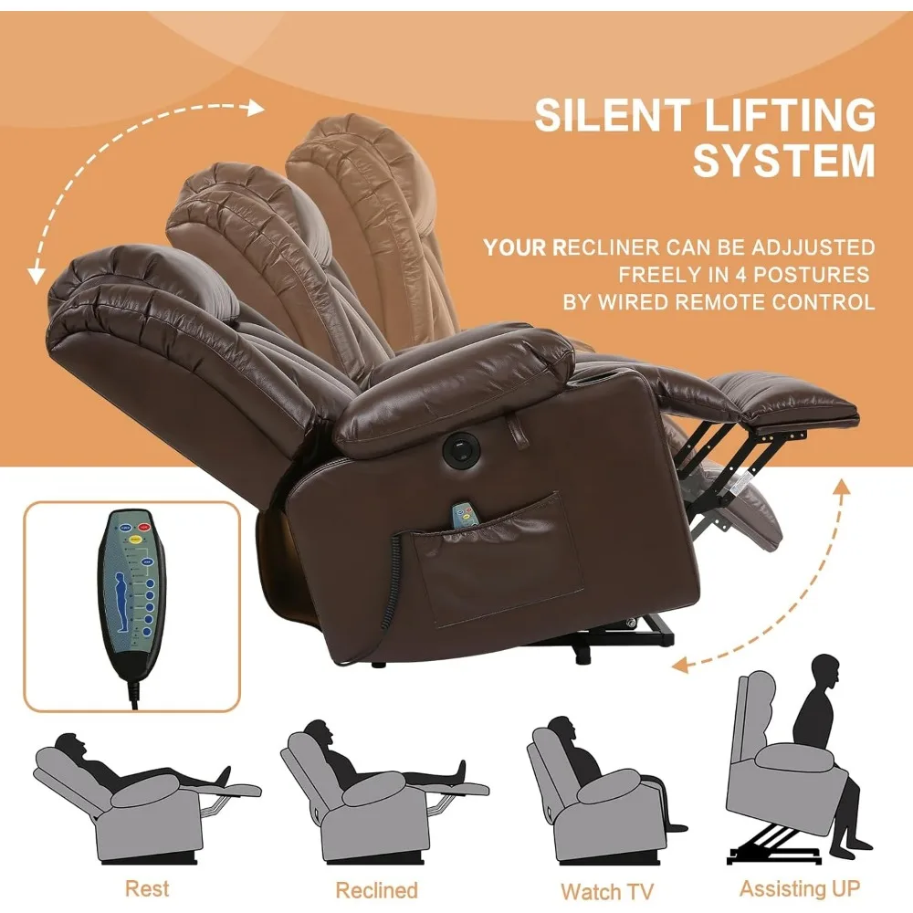 كرسي كرسي رفع الطاقة لكبار السن كرسي كرسي جلدي قابل للتنفس مع تدليك وحرارة للأشخاص يتحرك محدود #3