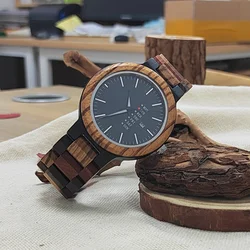 Men's Watch Multifunctional Wooden Quartz Wrist Watch for Men Week and Date Wood Clock Display Personalized Gift