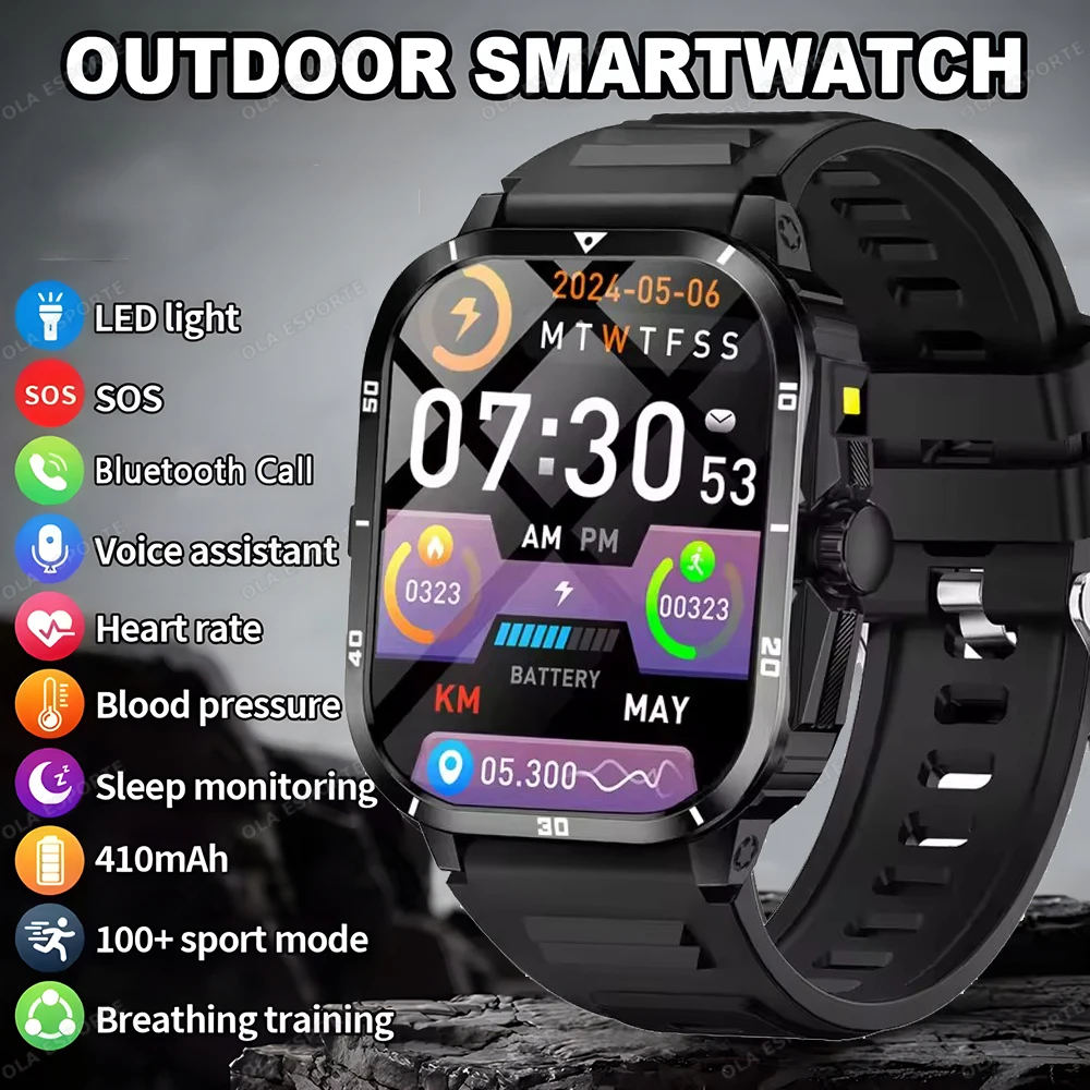 

Outdoor Military SmartWatch Men LED Flashlight Heart Rate Sleep Monitor Outdoor Sport Tracker Bluetooth Calling Smartwatch 2025