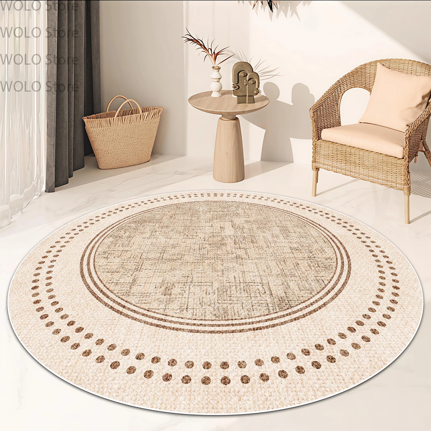 Retro Beige Persian Boho Round Carpets for Living Room Large Table Chair Rugs Soft Non-slip Washable Bedroom Decoration Home Mat