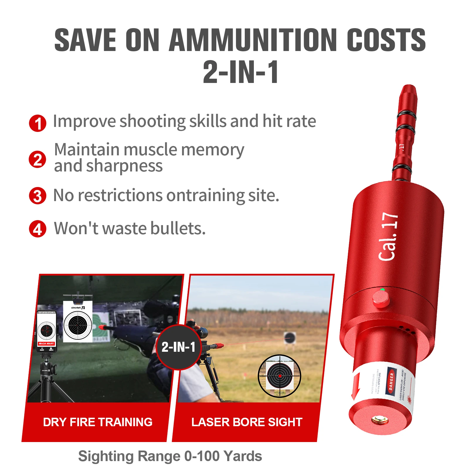 Cal.17 مجلة التدريب بالليزر ذات النقطة الحمراء ثنائية الأغراض لتحسين مهارات الرماية والدقة