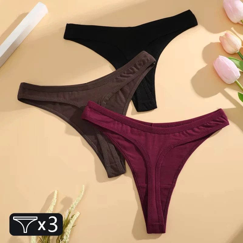 Low Waist Cotton GString Underwear for Women 3Pcs Set Youth Pure Color Seamless Comfortable Breathable Ladies Panties