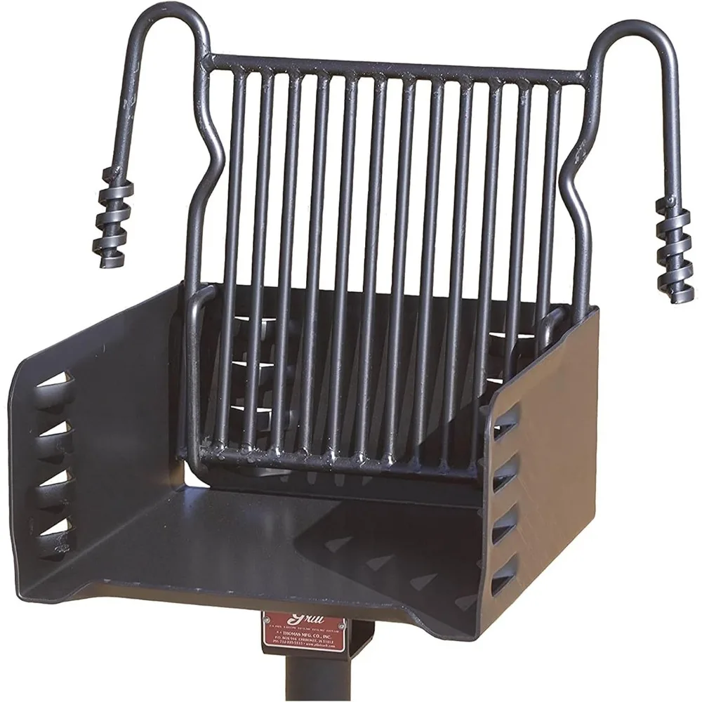 Style Heavy Duty Steel Outdoor BBQ Charcoal Grill with Cooking Grate and 360 Degree Swivel Post for Camping or Backyard