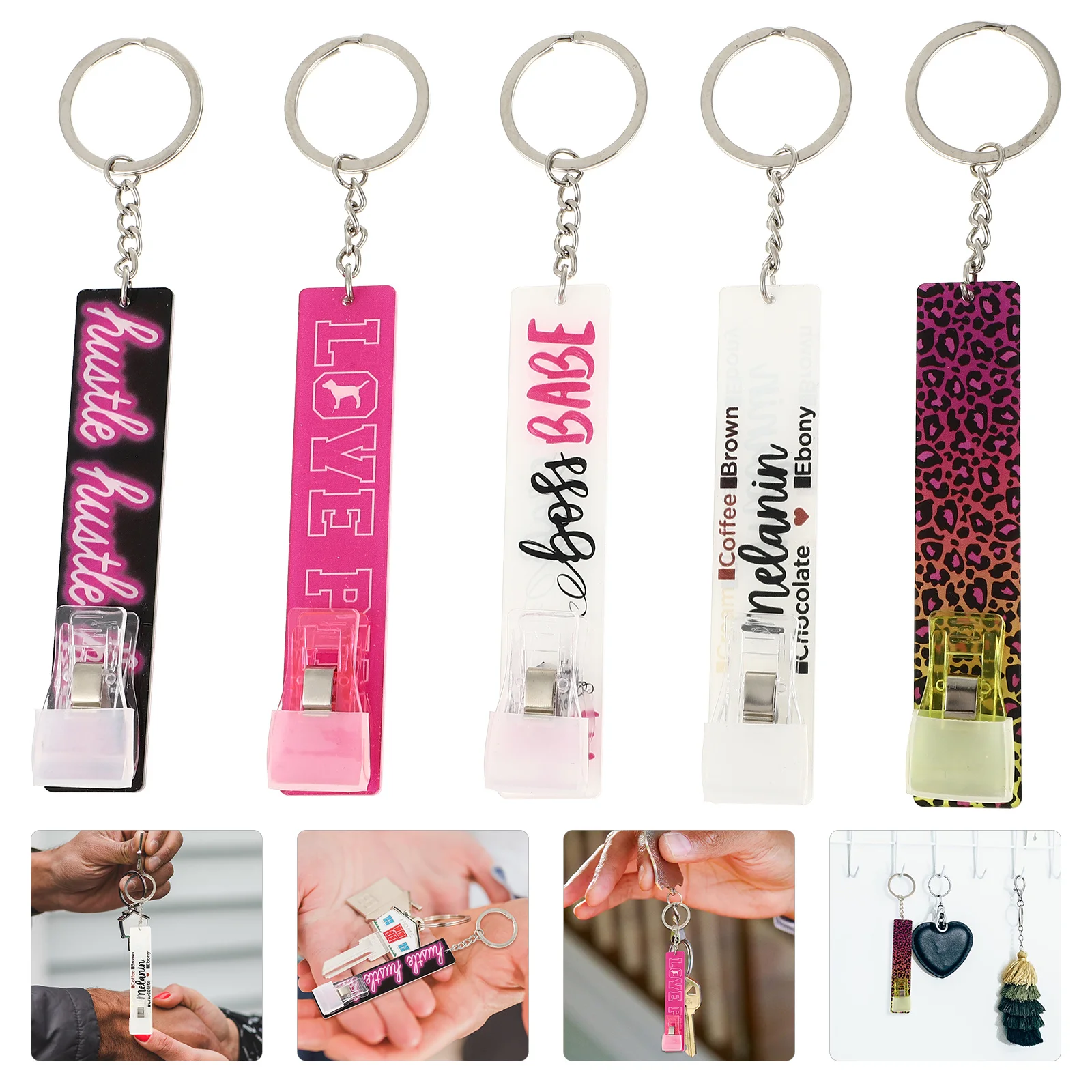 5 قطعة مقاطع سلاسل الاكريليك ساحبات البطاقات تماس لبطاقة الائتمان ATM المحمولة حامل الهوية حلقة الأظافر الطويلة #5