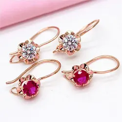 585 Lila Gold Rote Kristall Blumen Ohrringe Für Frauen Vergoldet 14 Karat Roségold Eingelegter Edelstein Kleiner Süßer Eleganter Charm Schmuck