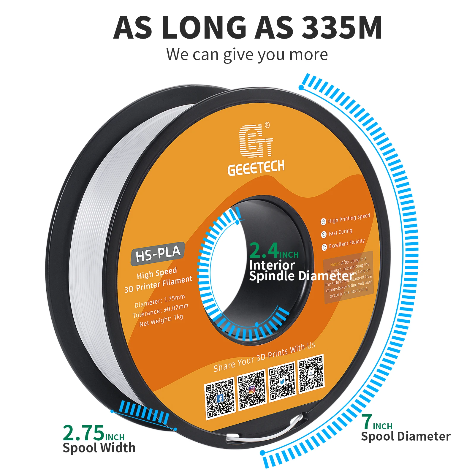 Filamento PLA de alta velocidad GEEETECH 1,75 mm 1 kg 1 carrete, curado rápido, mejor líquidoidad, filamento de impresión 3D de alta velocidad HS-PLA