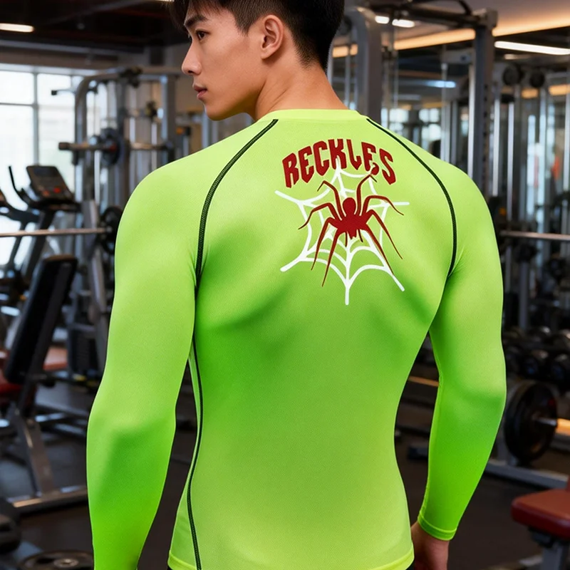 เสื้อแขนยาวรัดรูปพิมพ์ลายด้านหน้าและด้านหลัง สำหรับวิ่งออกกำลังกาย แห้งเร็ว ระบายอากาศดี เหมาะสำหรับการฝึกซ้อมและวิ่ง