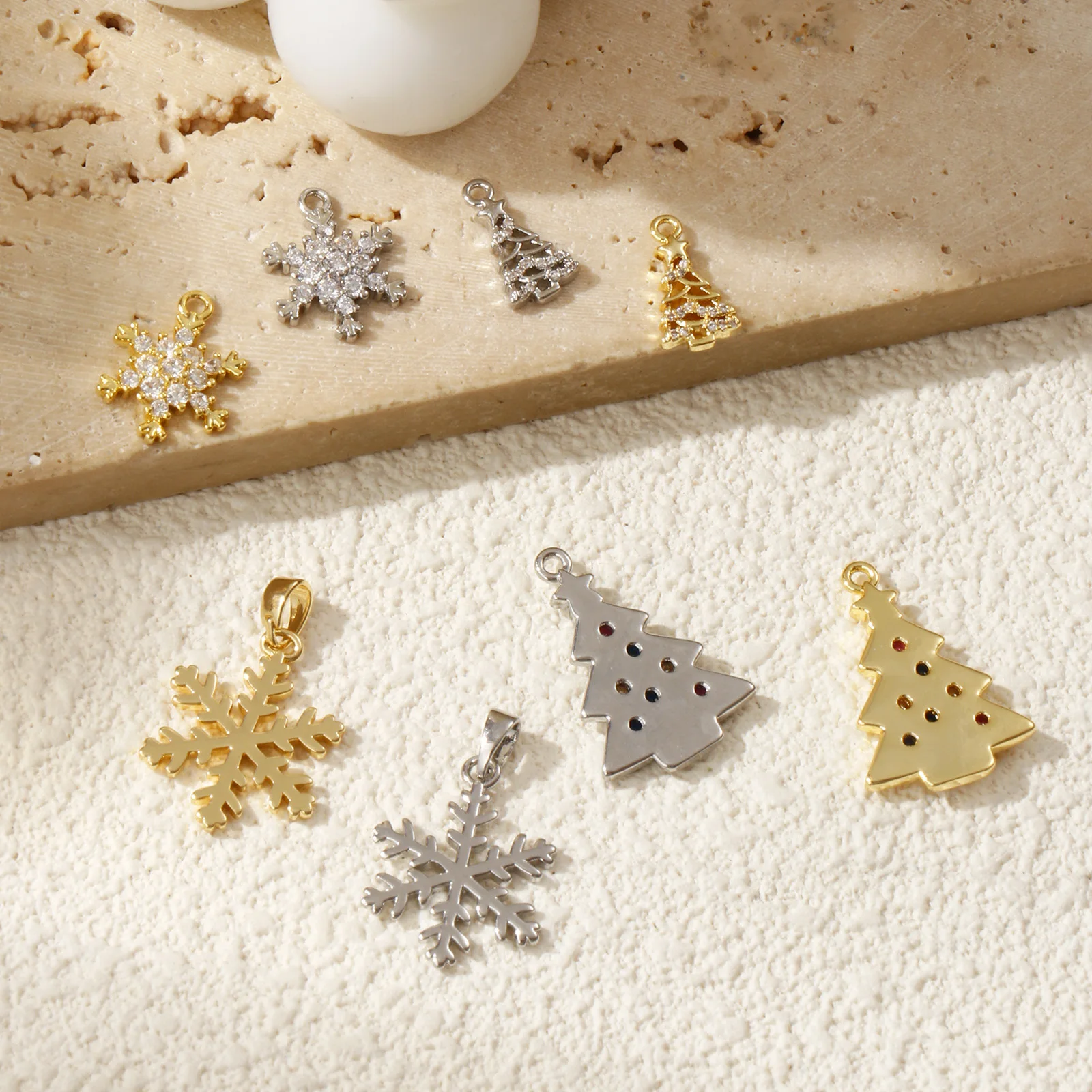 2 قطعة النحاس ومكعب زركونيا عيد الميلاد سحر ندفة الثلج شجرة عيد الميلاد المعلقات ل عقد دي اي واي سوار صنع المجوهرات #6