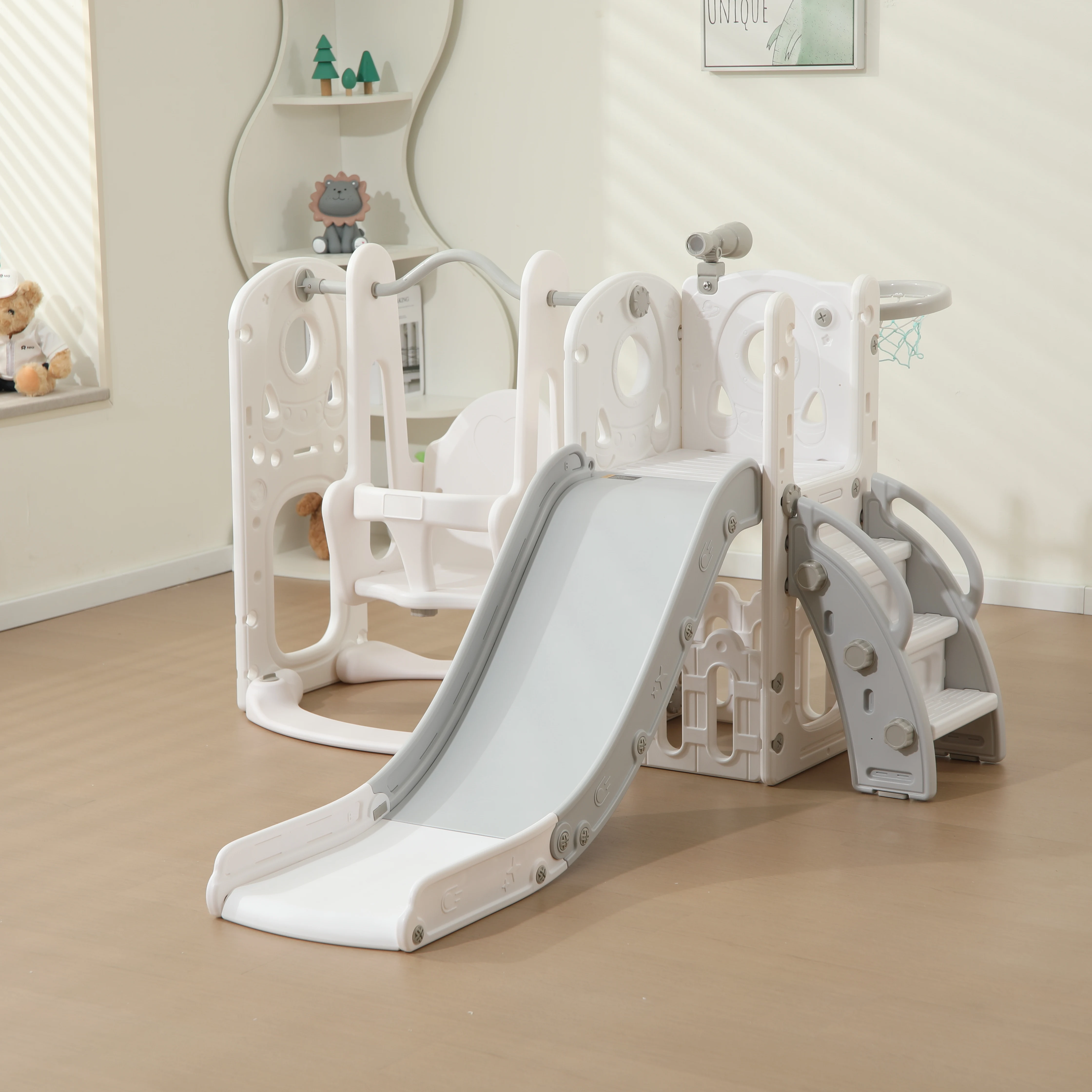 2026 Simple Design Indoor Toddler Slide and Swing Indoor Kids Combination Climbing Frame Small Playground Home Play Housepromote
