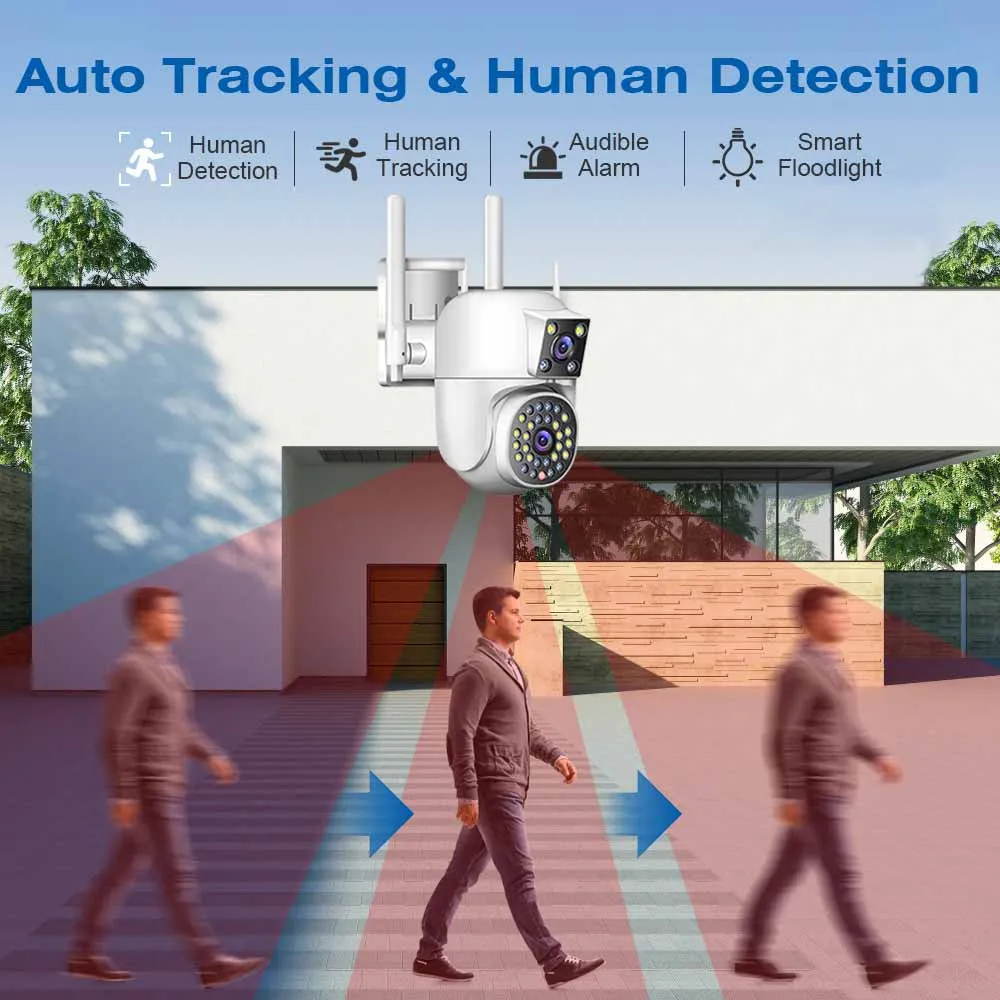Imagem -04 - Câmera ip de Vigilância Cctv ao ar Livre Wifi Ptz Dual Screens Auto Tracking Visão Noturna 4mp 8mp Segurança