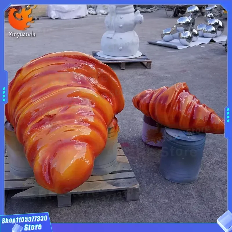 Giant Croissant Fiberglass Statue for Bakery Shop Window Display Commercial Mall Decoration Art Sculpture Outdoor Garden