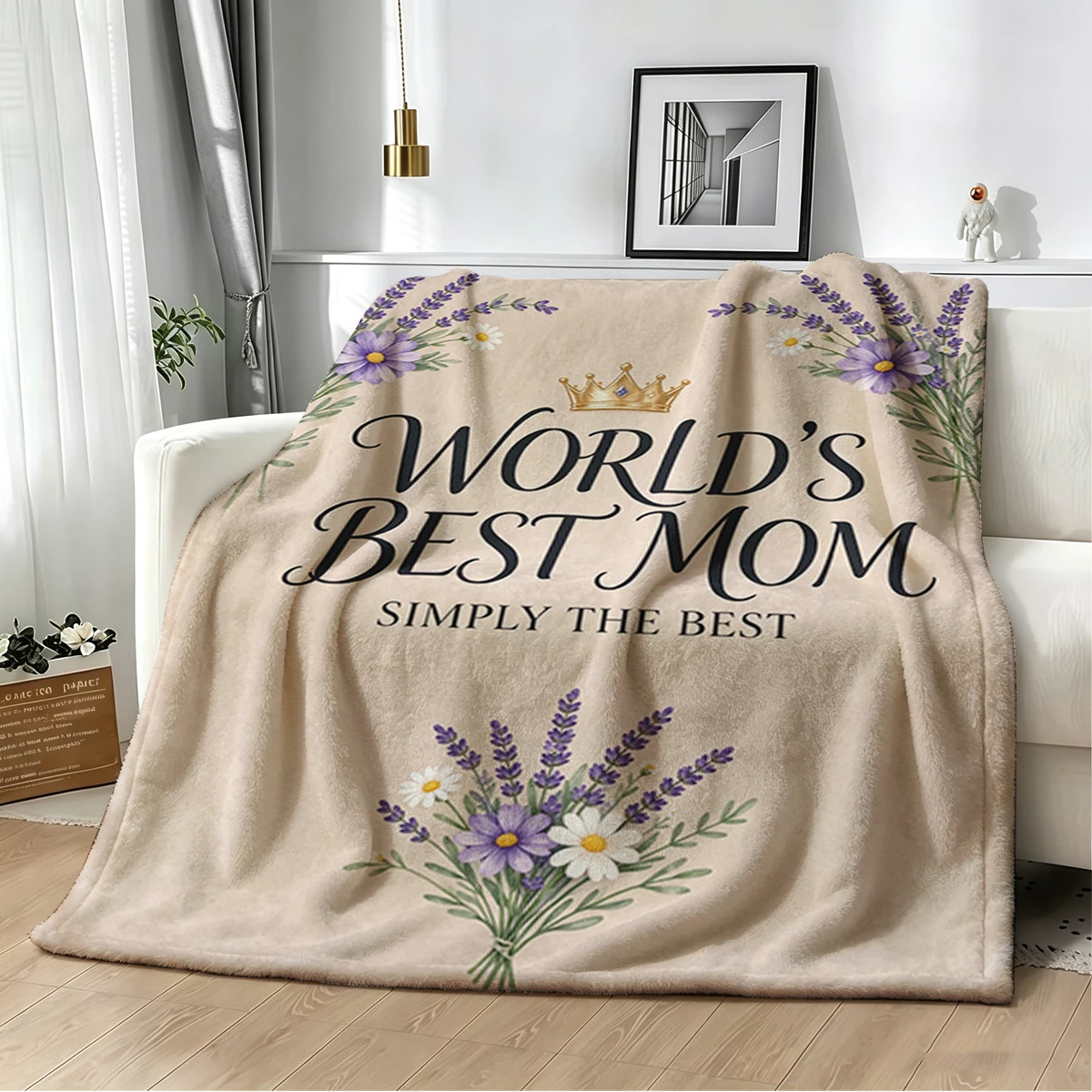 Worlds Best Mom Hydrangea Lightweight Flannel Blanket Breathable Cozy Throw Blanket for Spring Summer Sofa Bed Air Conditioning