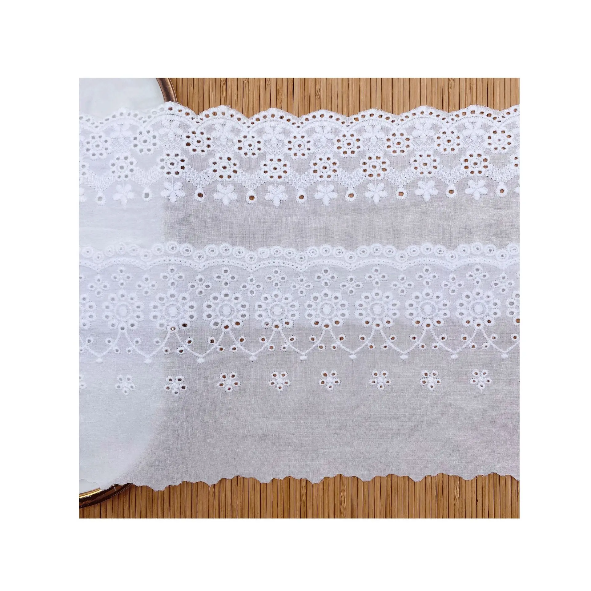 12CM Width Cotton Embroidered White Flower Lace Fabric Dubai Wide Sewing DIY Trim Wedding Applique Ribbon Collar Cloth Guipure