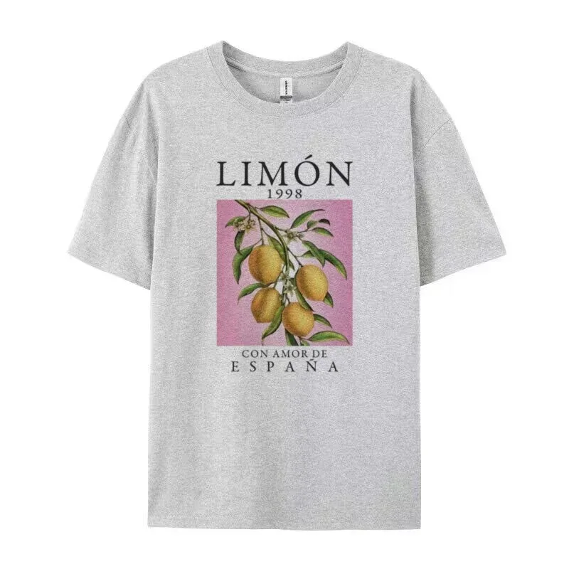 Lemon Fruit Print T-Shirts Cotton Women Graphic Tops Vintage Aesthetic Botanical Streetwear Shirt Cottagecore Clothes Oversized image 6