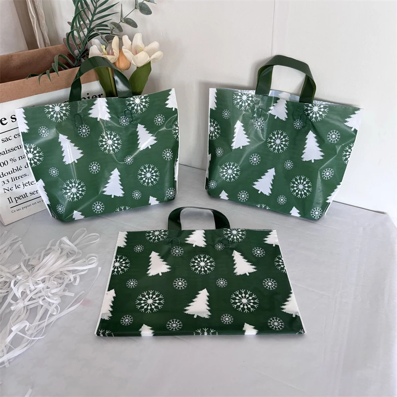 TETP 50Pcs Green Christmas Tree Hand Tote Bags Xmas Home Party Holiday Treat Gift Candy Cookie Presents Shopping PackagingFavor
