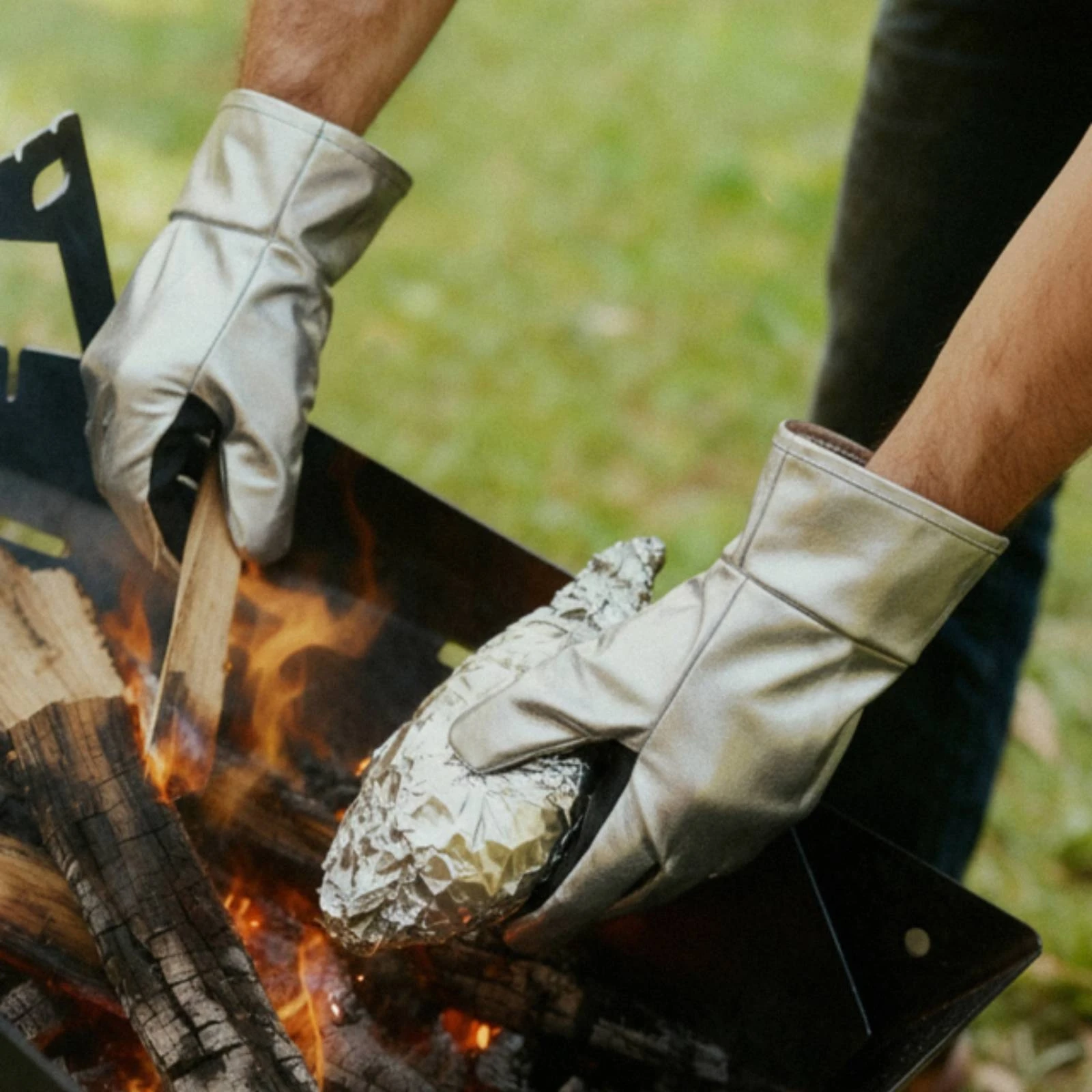 Five-Finger Heat Glove Long-Lasting Fire-Resistant Work Glove Oven Gloves with Extended Cuff Insulated for Outdoor Camping