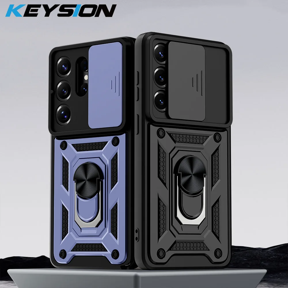 

KEYSION Shockproof Case for Samsung S26 Ultra 5G Slide Camera Lens Protection Mtal Ring Stand Phone Cover for Galaxy S26+ Plus