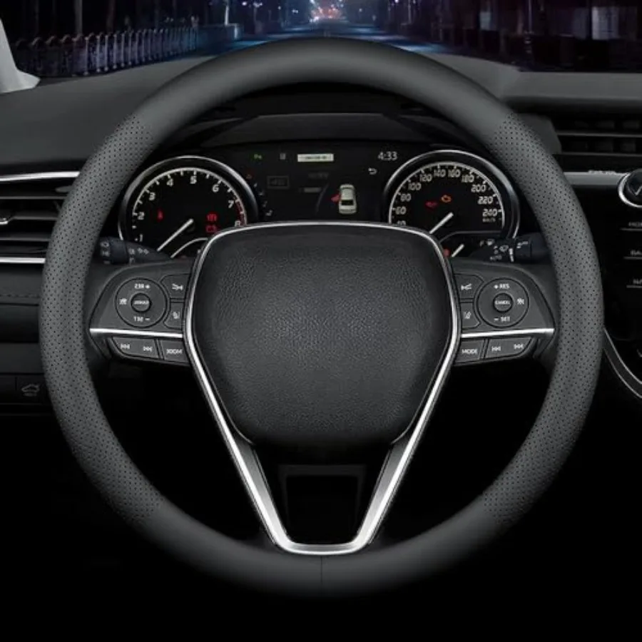 

Nappa Premium Leather car Steering Wheel Cover Non-Slip Breathable Universal 15 inches Black.