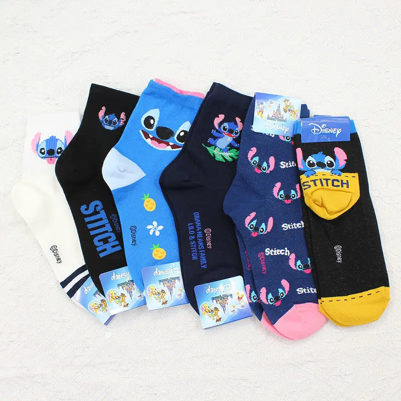 Disney Kawaii Lilo & Stitch Stitch Angel Socks Cute Cartoon Little Monster Pattern Sports Boat Socks Fashion Casual Unisex Socks