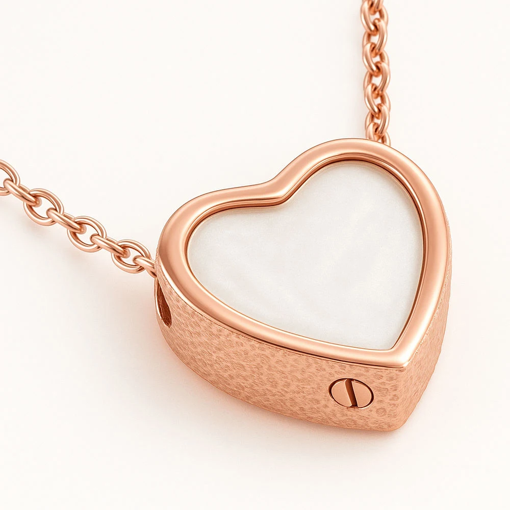 Heart Rose Gold Cremation Urn Necklace for Ashes for Women Men Cremation Locket Jewelry with Keepsake Urn Memorial Ash Jewelry