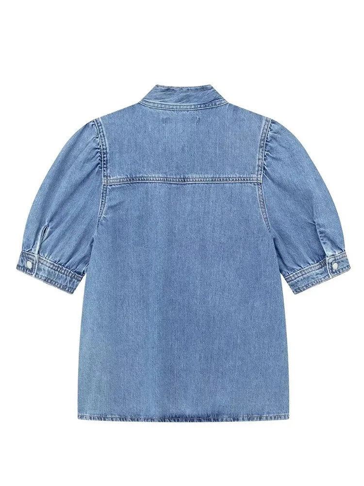 Женщины Лето Улица Винтаж Джинсовый Костюм Бабочка Bowtie Половина Рукава Рубашка Две Части Высокой Талией Джинсовая Юбка Половина Тела Женский Костюм Праздник Темперамент Мода Джинсовая Юбка Костюм