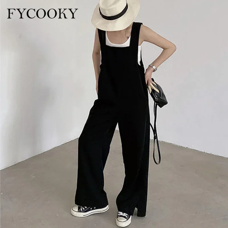 

Summer Thin Draped Jumpsuits Women Korean Loose Straight Maxi Overalls Woman Fashion Baggy Black Jumpsuit