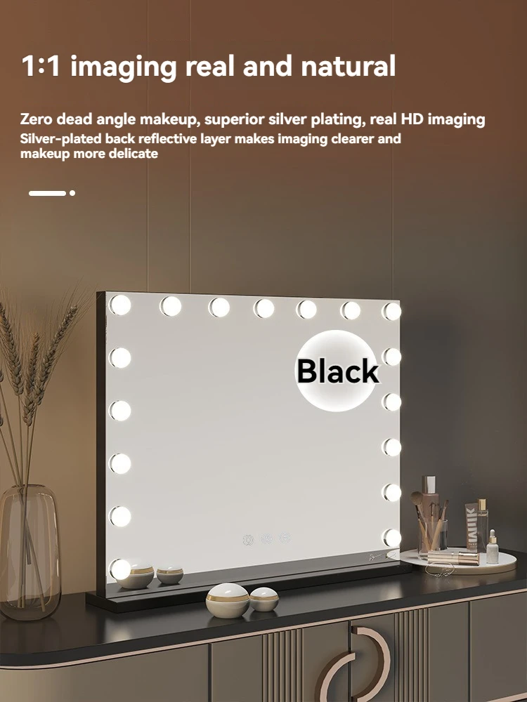 European Square Mirror Hollywood Makeup Mirror with Light Bulb Desktop LED Makeup Mirror Intelligent Tri Color Fill Light Beauty