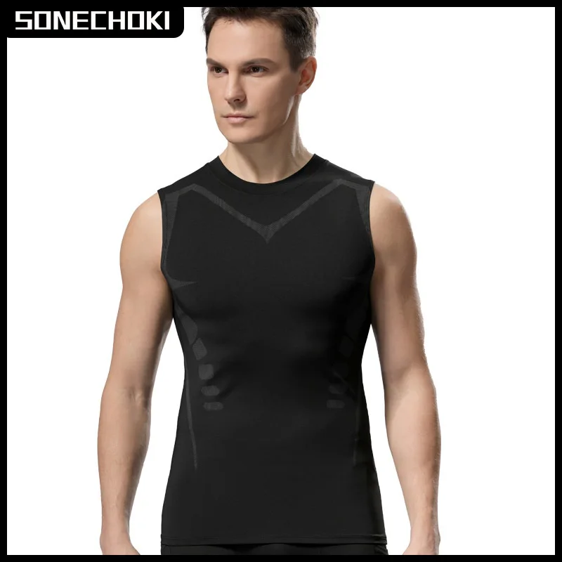 Compression Tank Top Men Gym Shirt Sleeveless Quick Dry Printing Sportswear Male Fitness Bodybuilding Vest Workout Muscle Top