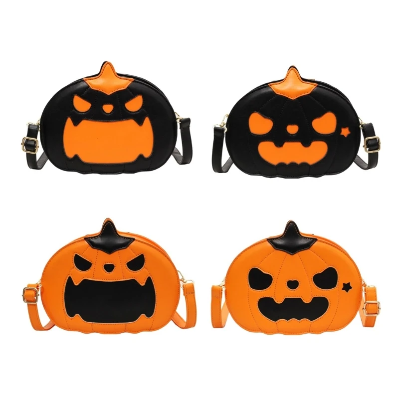 

Multipurpose Womens Pumpkin Shoulder Bag with Cartoon Print for Halloween Festivals Devil PU Leather Crossbody Bag