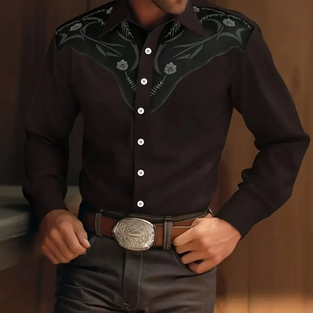 Heren bloemenprint bloemen western overhemd button-up overhemd cowboy overhemd lange mouw vintage casual 3D print overhemden met kraag
