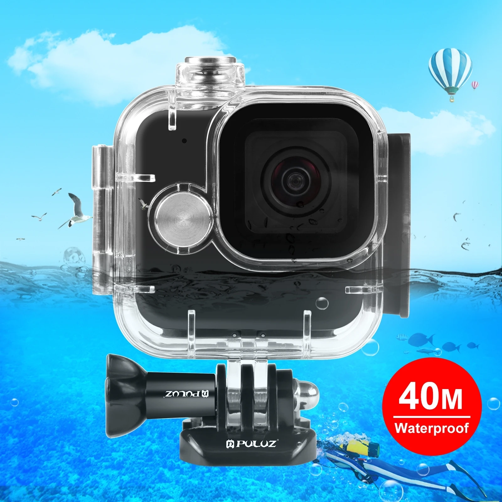 PULUZ 40m for GoPro Hero11 Black Mini Waterproof Housing Protective Case with Buckle Basic Mount & Screw