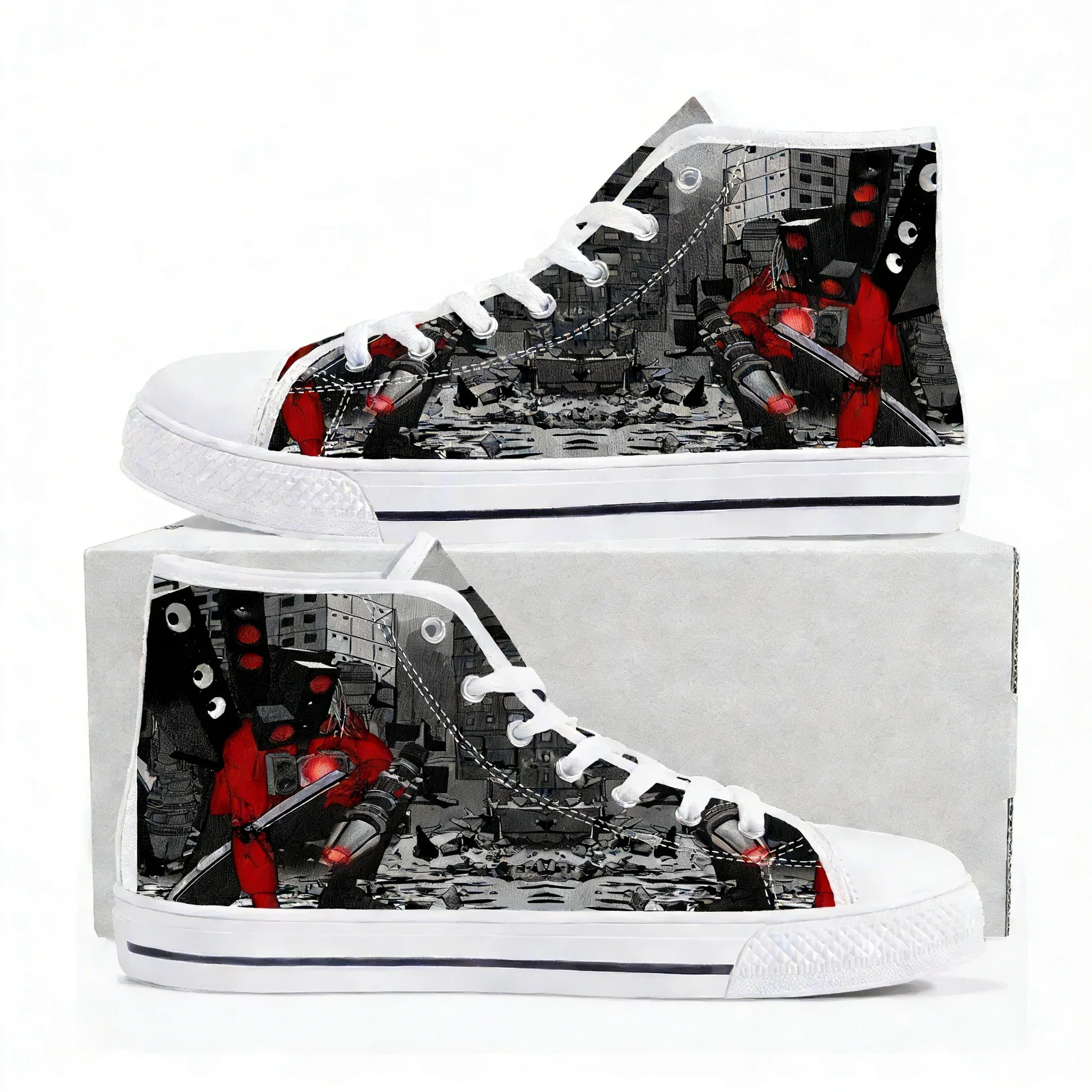 

Кроссовки Titan Speakerman Skibidi Toilet High Top для мужчин, женщин и подростков, высококачественные кеды из канваса, парные кроссовки на заказ