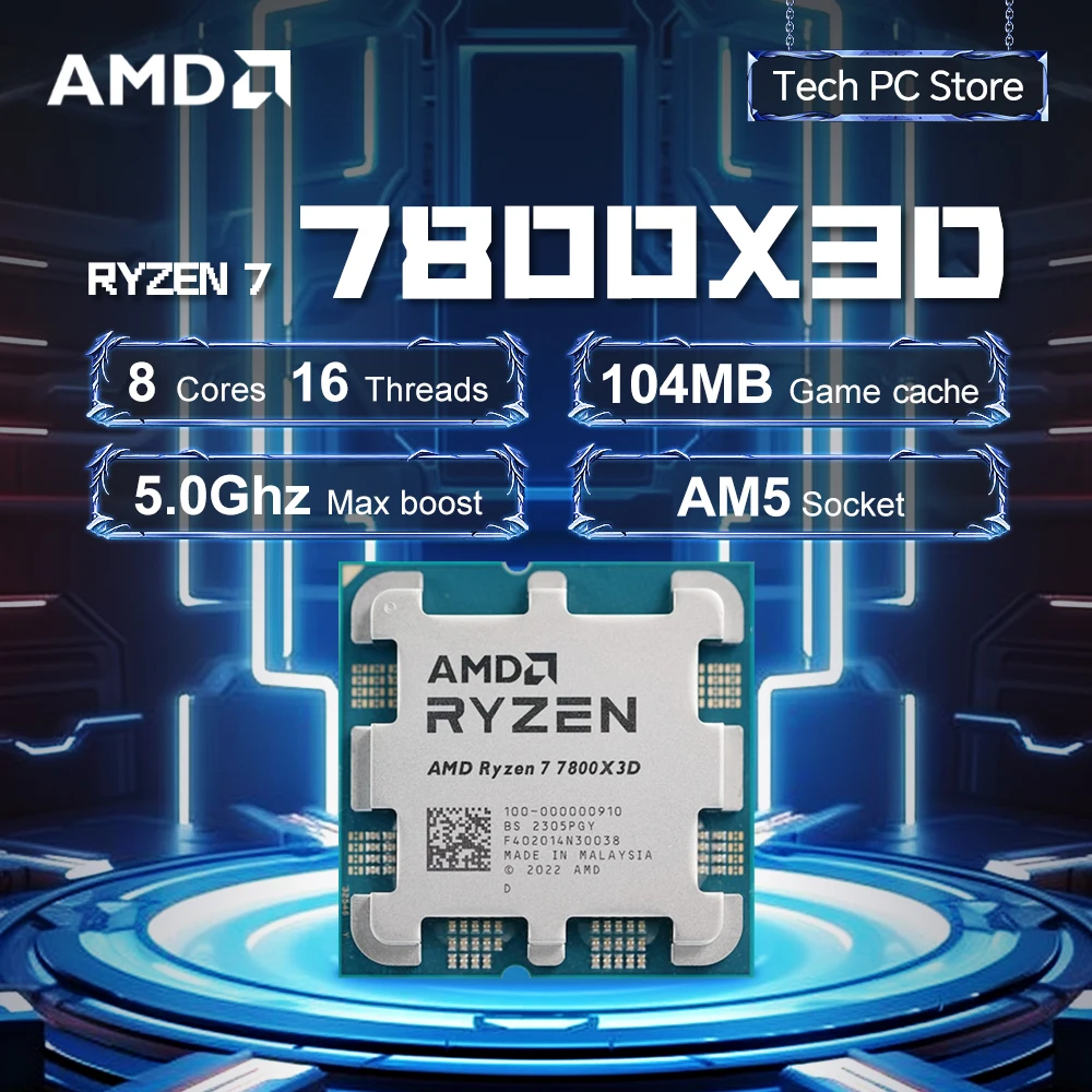 

Процессор AMD Ryzen 7 7800X3D, 4,2 ГГц, L3 = 96M, 8-ядерный, 16-поточный, R7 7800X3D, 120 Вт, разъем AM5, 5 нм, DDR5, новый, без вентилятора