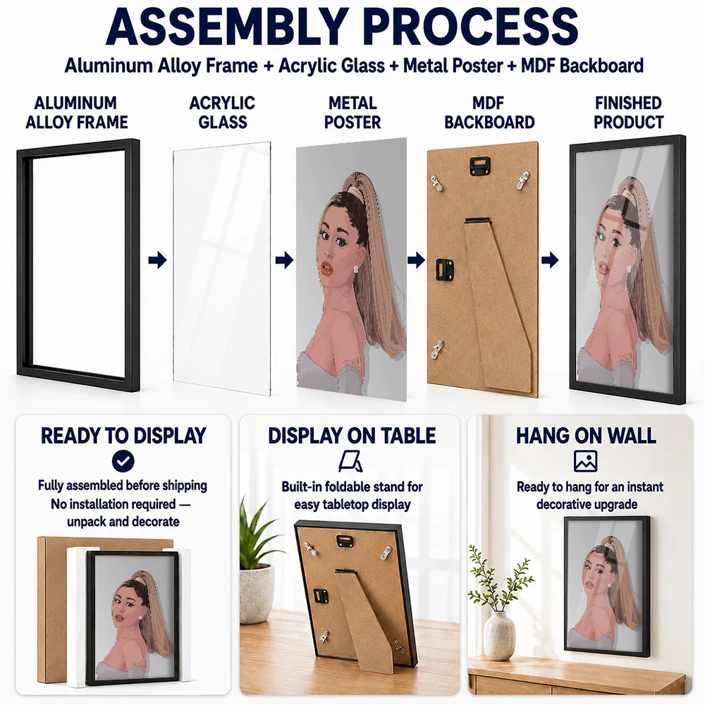 Ariana Grande Metal Poster With Aluminum Alloy Frame Personalized Photo Vibrant Pop Singer Style Wall Art For Bedroom Fan Gift