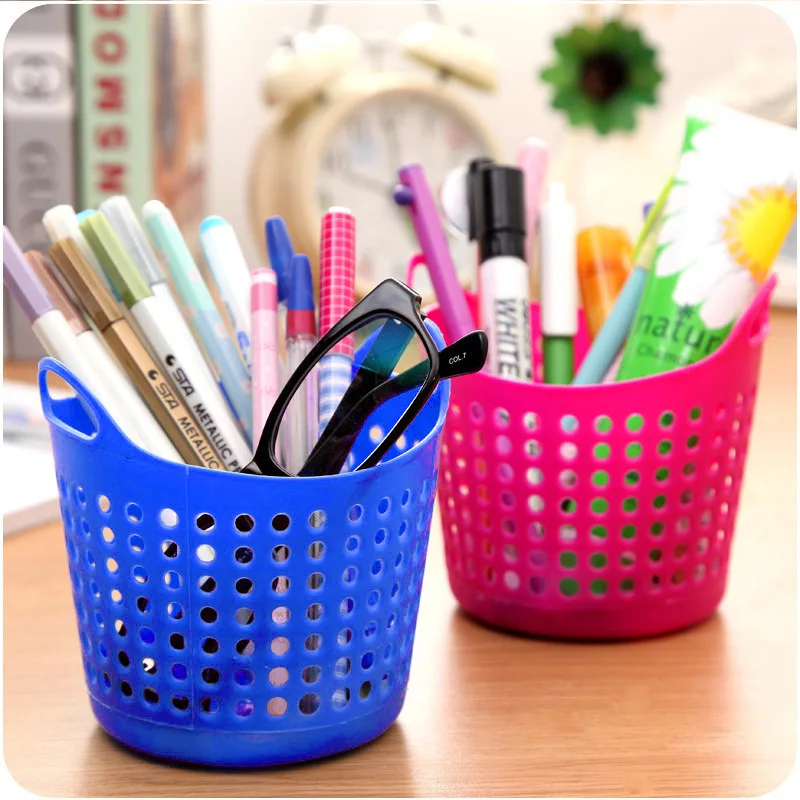 Mini Desktop Storage Basket Criatividade Moda Oco Toy Basket Plastic Table Sundries Trash Organizer cesta Pen Container