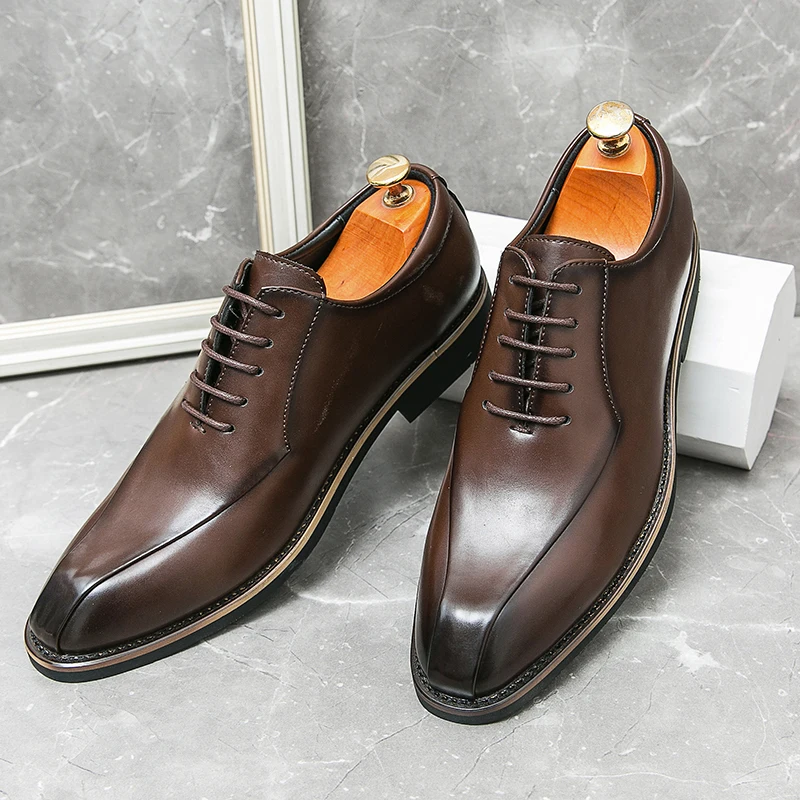 Luxury Business Dress Oxford Men Leather Shoes Painted Stripes Brogue Breathable Spring Autumn office wedding Shoes For Man