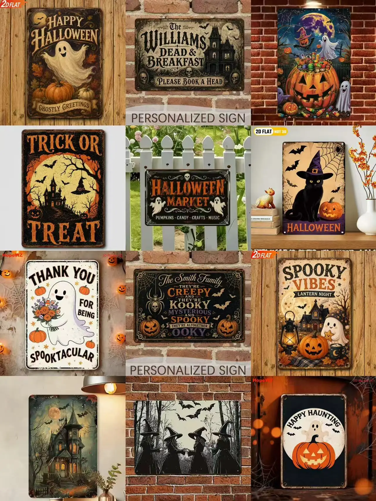 Halloween Holiday Decor Gift Box, Assorted Metal Tin Signs, Acrylic Ornaments & Acrylic Night Lights, Over 100 Stylish Designs Available