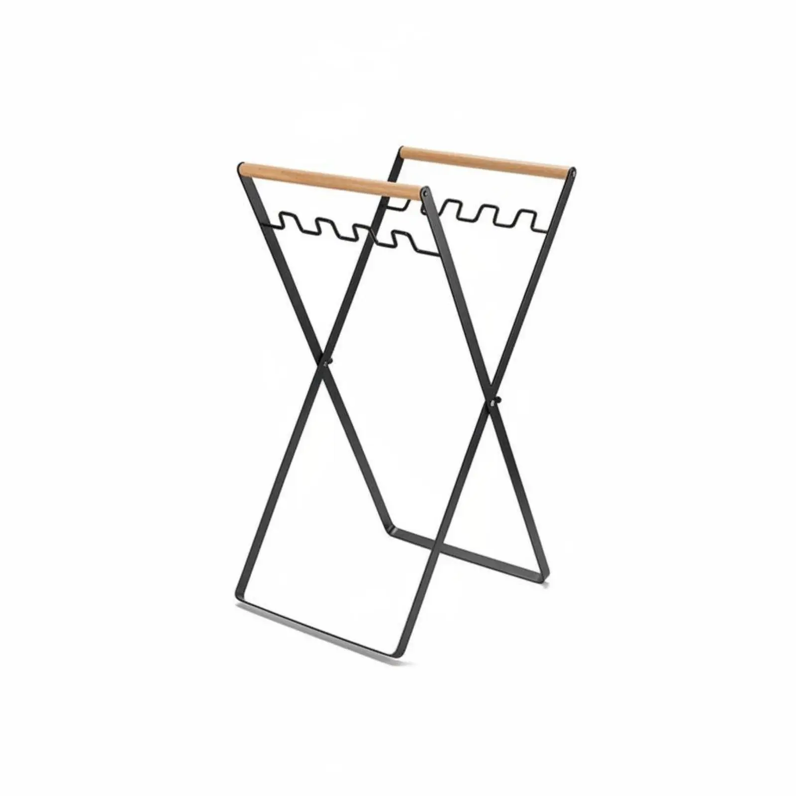 Outdoor Trash Rack Heavy-duty Foldable Rubbish Bin Holder Wooden Handle Iron Frame for Garden Recycling Organization