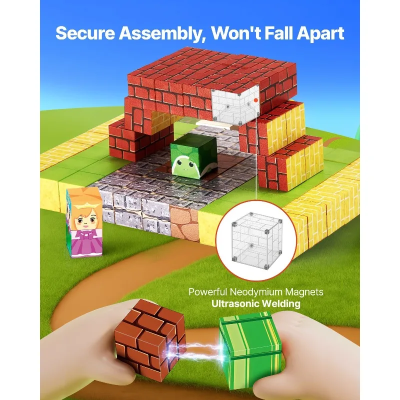 100 blocos de construção magnéticos conjunto mario estilo crianças blocos de construção magnéticos haste montessori brinquedos sensoriais