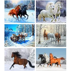 5D Diamond Painting Horse Cross Stitch Animals Mosaic Embroidery Full Set Winter Rhinestone Pictures Decoration for Home