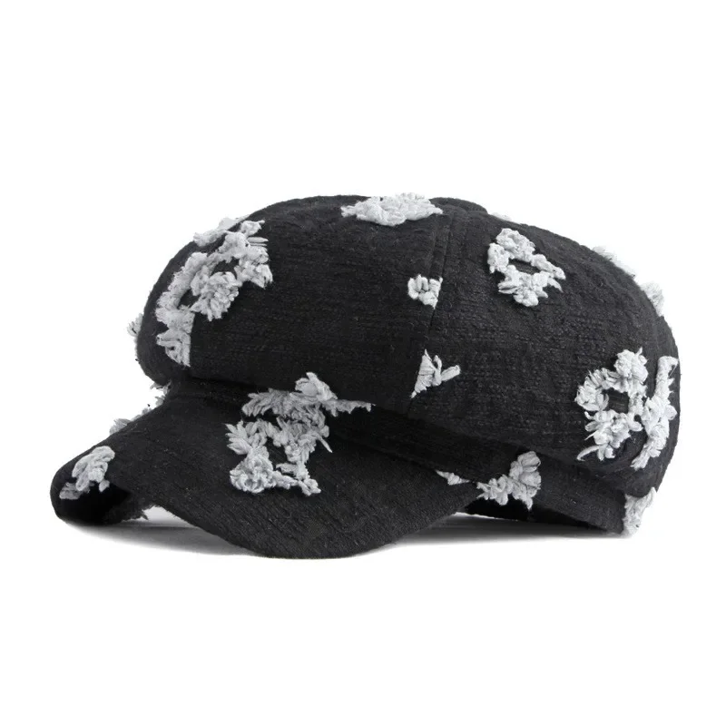 Casquette octogonale chaude en Polyester à fleurs, béret, casquette de journal, pour filles et femmes, 02, printemps-automne 2025